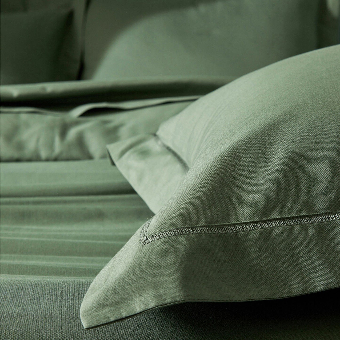 PARURE DE COUETTE PERCALE 100% COTON VERT KAKI - MARQUES DISCOUNT