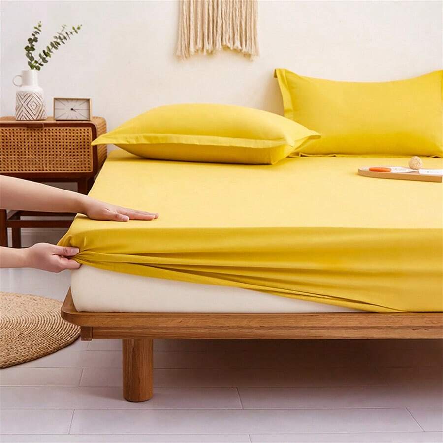 Drap housse jaune 100% PERCALE - MARQUES DISCOUNT
