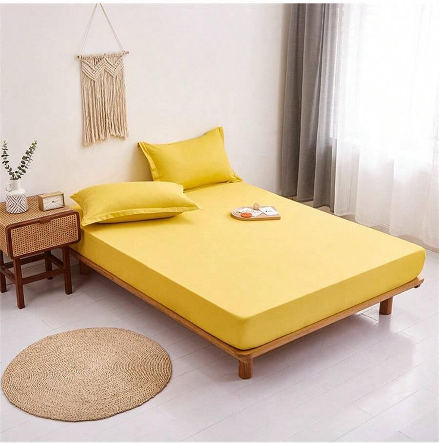 Drap housse jaune 100% PERCALE - MARQUES DISCOUNT