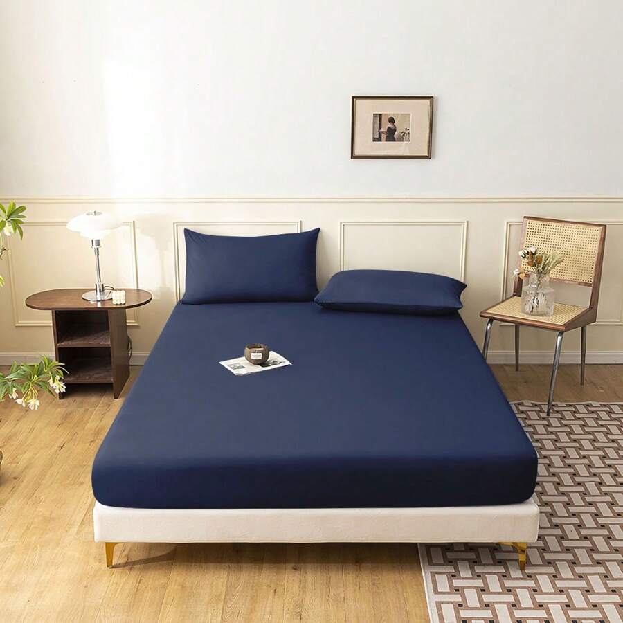 drap housse bleu 100% PERCALE - MARQUES DISCOUNT