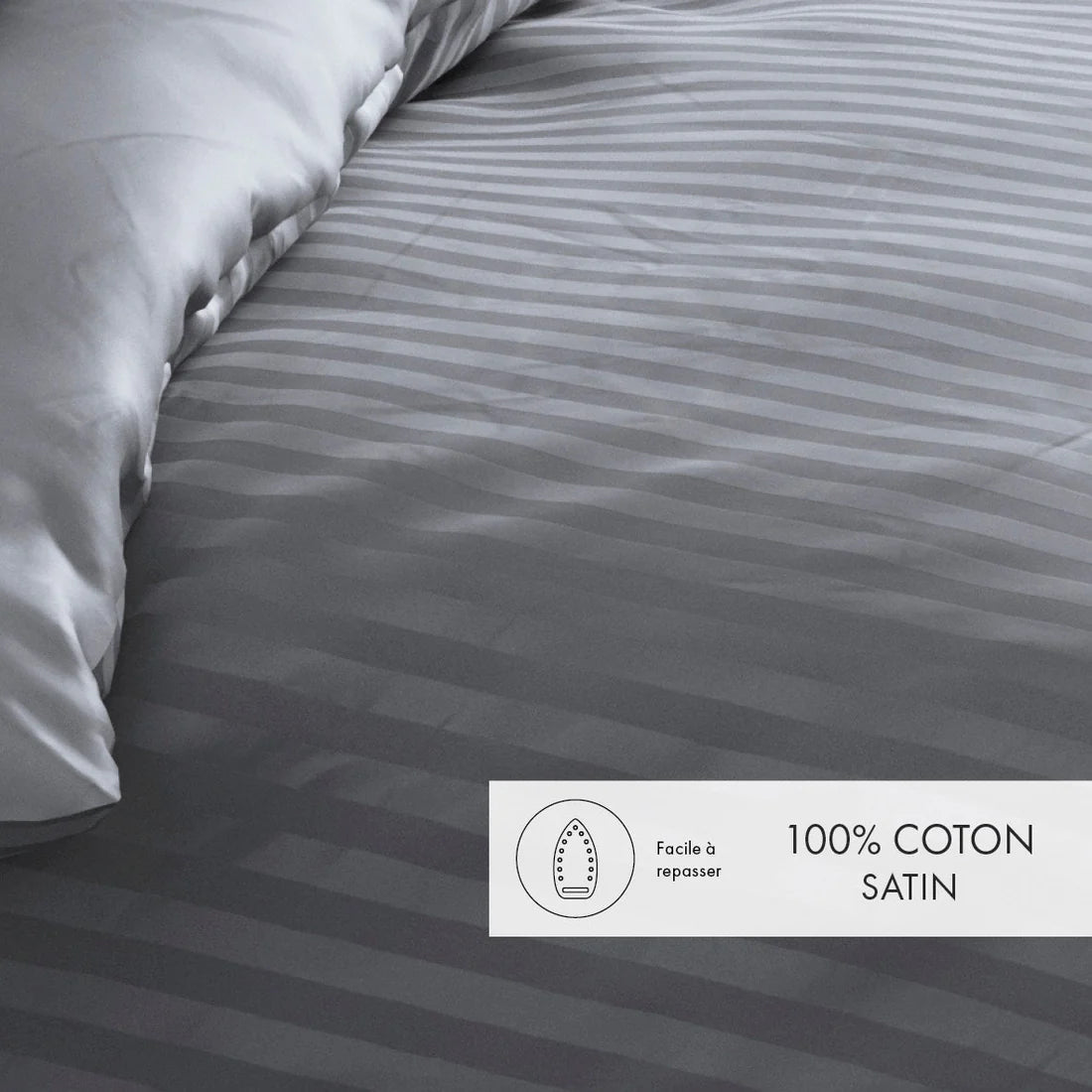 PARURE DE COUETTE SATIN 100% COTON GRIS - MARQUES DISCOUNT