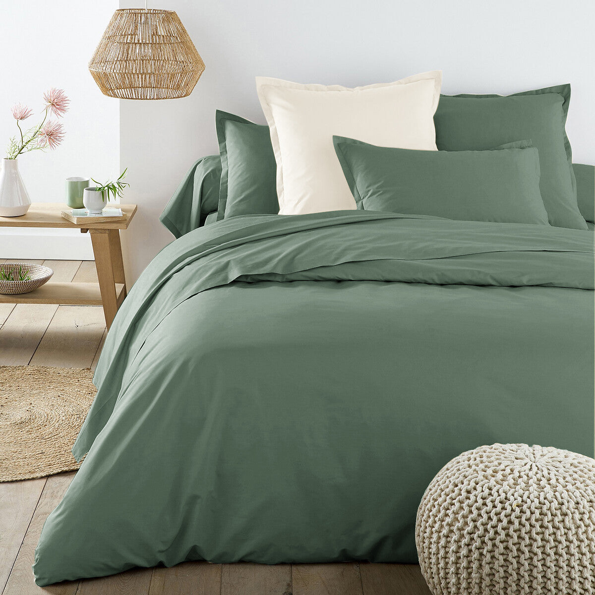 1x TAIE D'OREILLER PERCALE 100% COTON VERT - MARQUES DISCOUNT