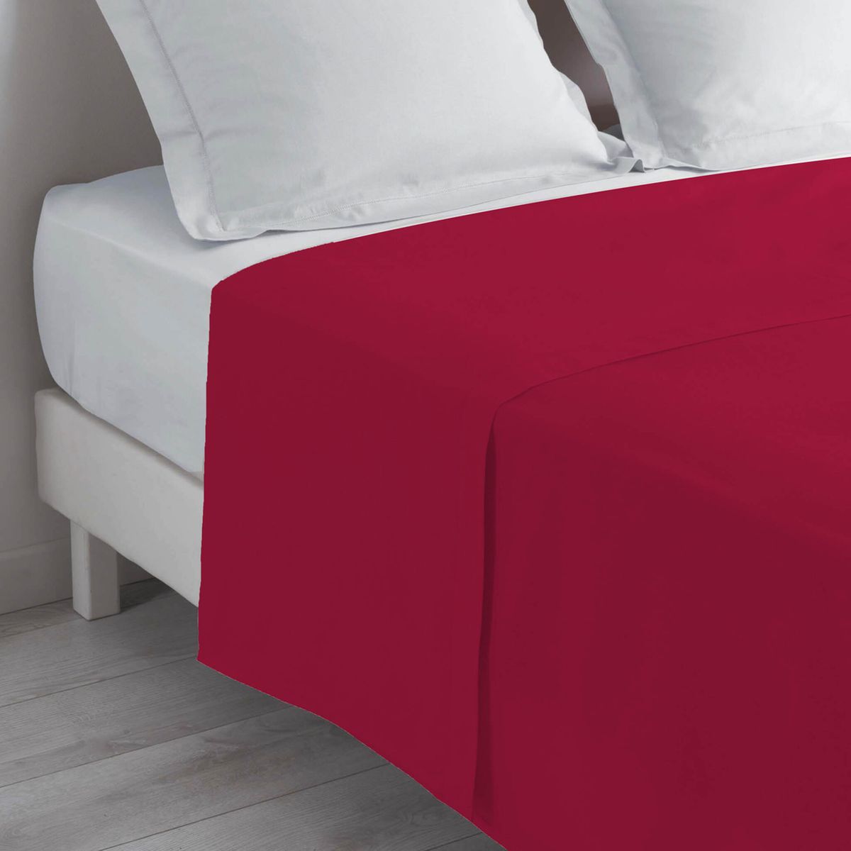 Drap plat 57 fils 100% Coton bordeaux - MARQUES DISCOUNT