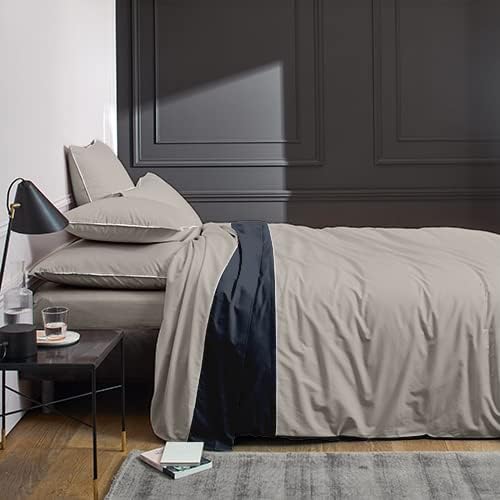 PARURE DE COUETTE BICOLORE PERCALE 100% COTON -80 FILS  BLEU MARINE/GRIS - MARQUES DISCOUNT