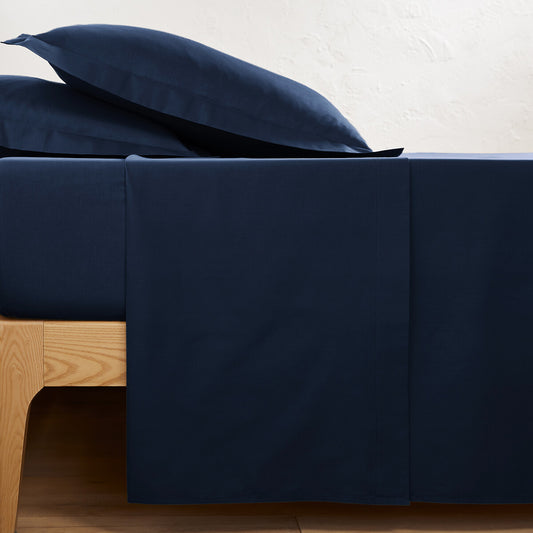 Drap plat 57 fils 100% Coton BLEU NUIT - MARQUES DISCOUNT