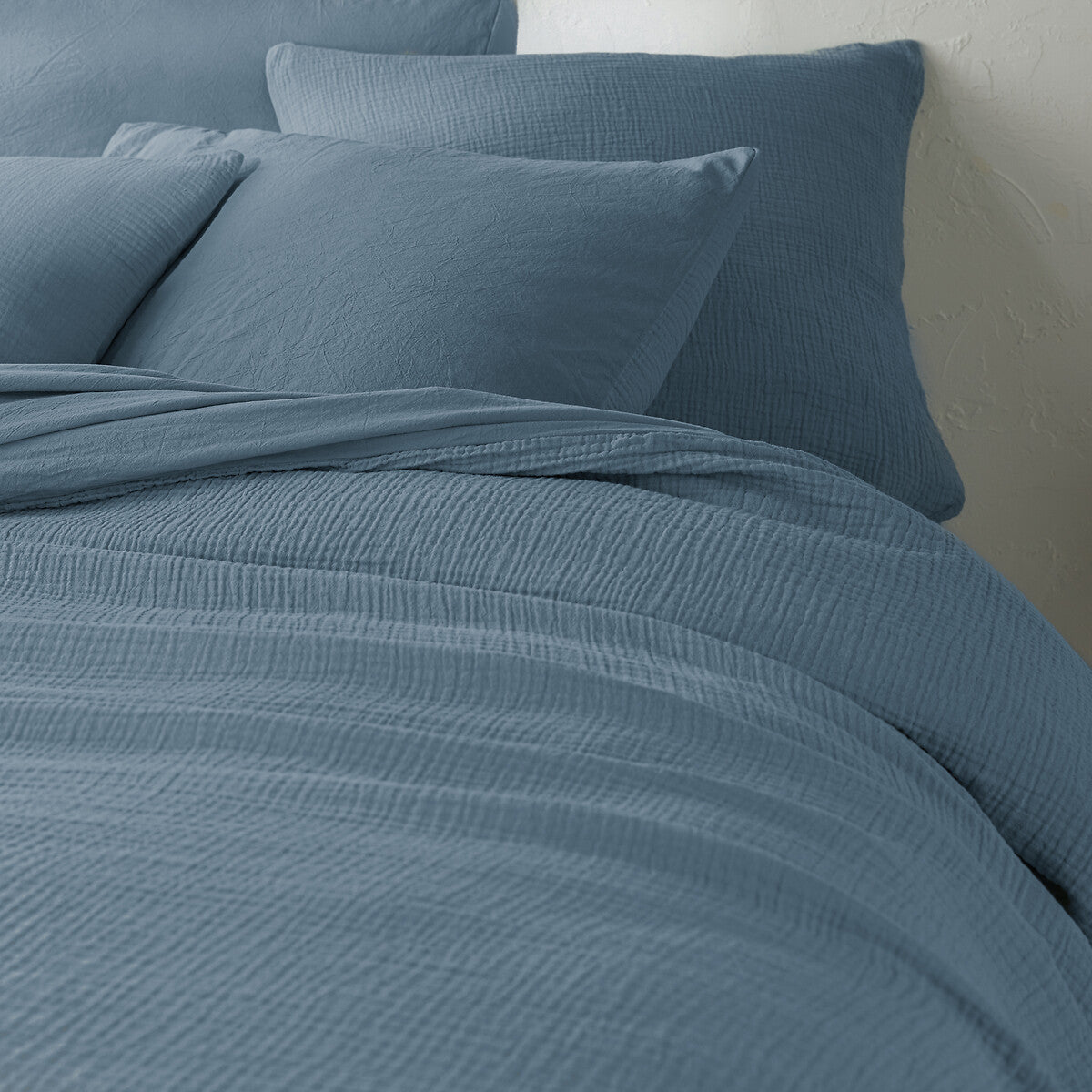 PARURE DE COUETTE 100% GAZE DE COTON BLEU - MARQUES DISCOUNT