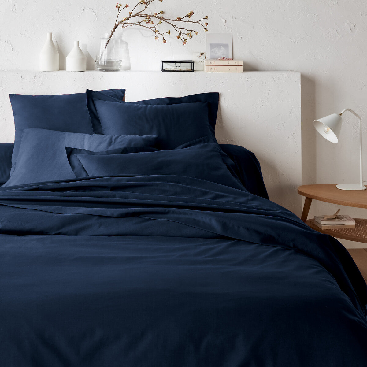 1x TAIE D'OREILLER PERCALE 100% COTON BLEU - MARQUES DISCOUNT