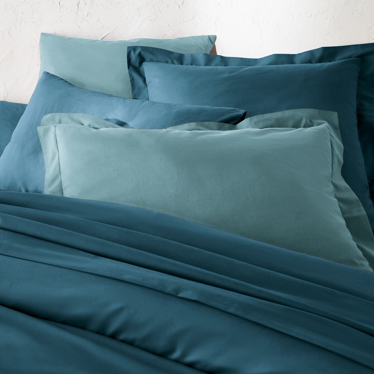 HOUSSE DE COUETTE 100% COTON -57 FILS BLEU CHARRON - MARQUES DISCOUNT