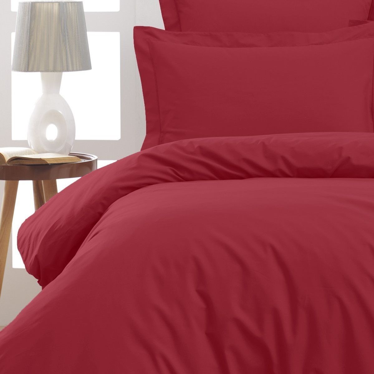HOUSSE DE COUETTE 100% COTON -57 FILS BORDEAUX - MARQUES DISCOUNT