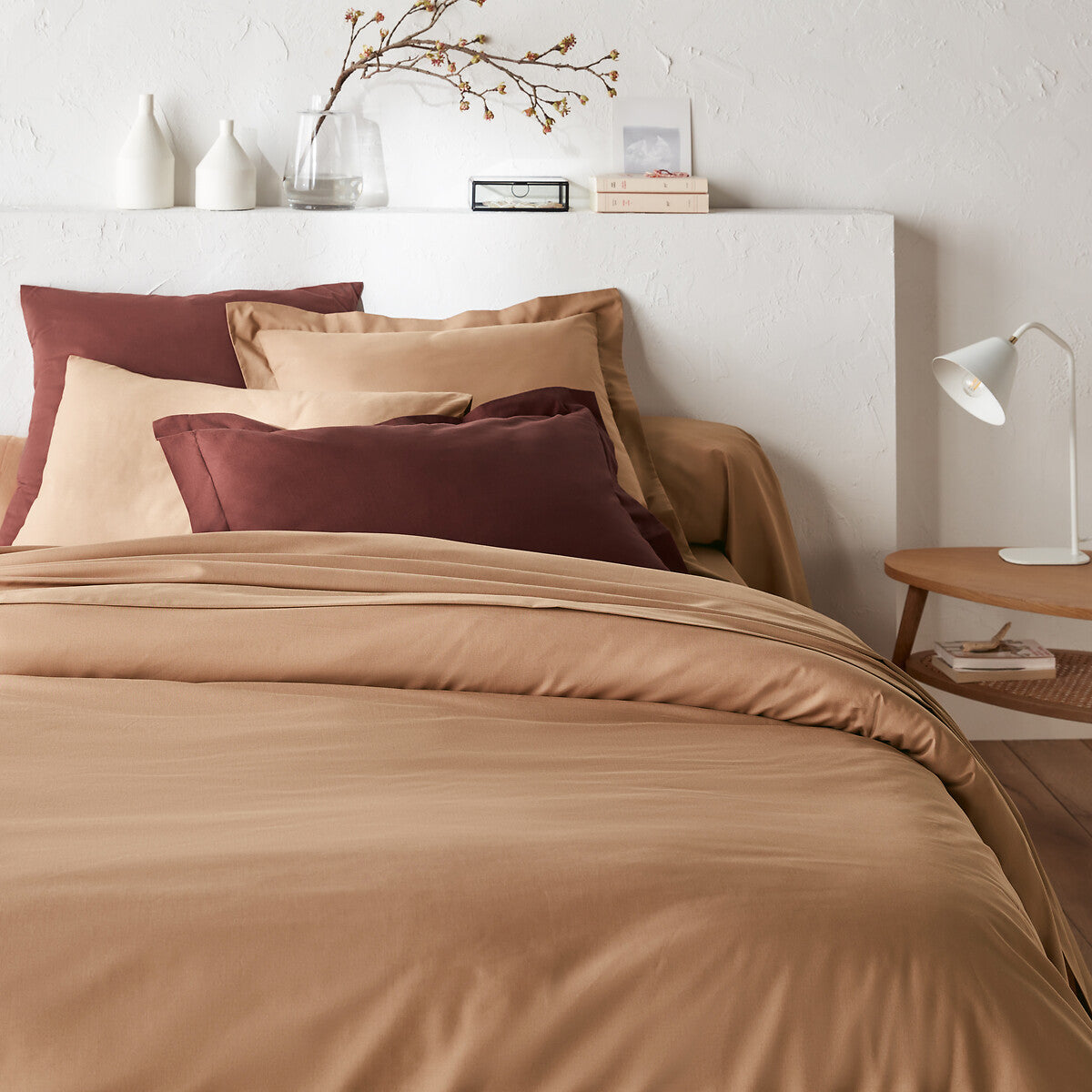 1x Taie d'oreiller 100% coton 57 fils Marron Claire - MARQUES DISCOUNT