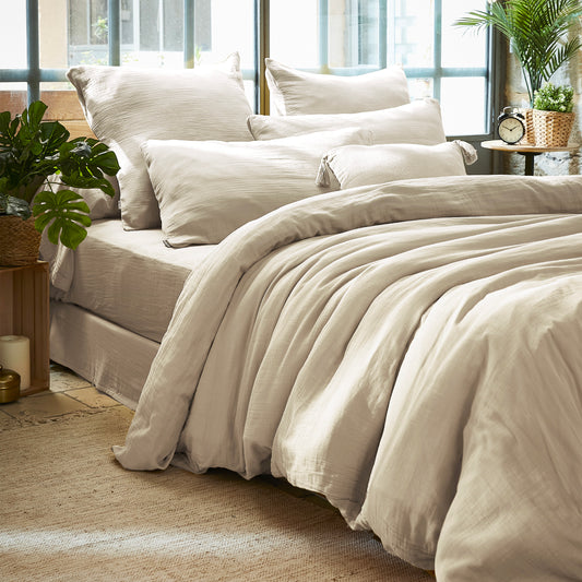 PARURE DE COUETTE 100% GAZE DE COTON COULEUR LIN - MARQUES DISCOUNT