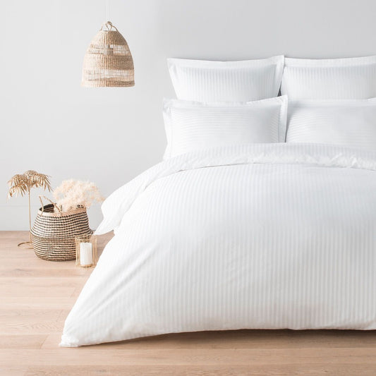 PARURE DE COUETTE SATIN 100% COTON BLANC - MARQUES DISCOUNT