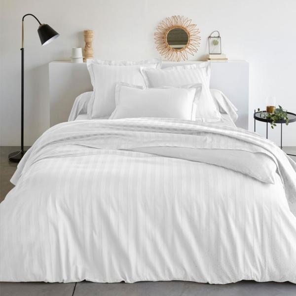 PARURE DE COUETTE SATIN 100% COTON BLANC - MARQUES DISCOUNT