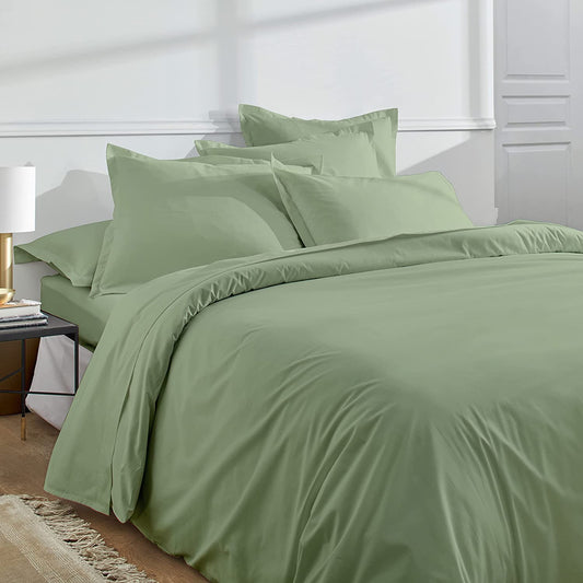 PARURE DE COUETTE PERCALE 100% COTON VERT - MARQUES DISCOUNT