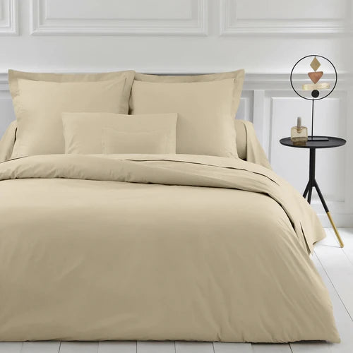 PARURE DE COUETTE PERCALE 100% COTON COULEUR LIN - MARQUES DISCOUNT