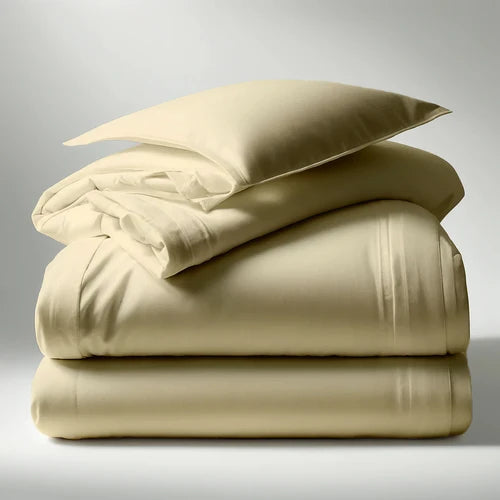 PARURE DE COUETTE PERCALE 100% COTON COULEUR LIN - MARQUES DISCOUNT