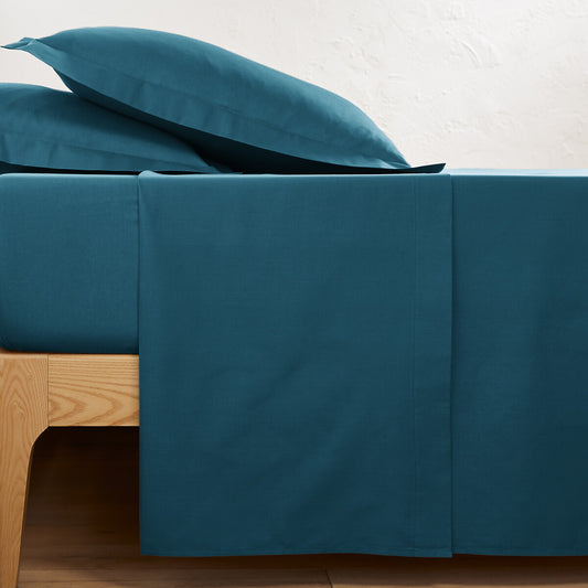 Drap plat 57 fils 100% Coton Bleu Charron - MARQUES DISCOUNT