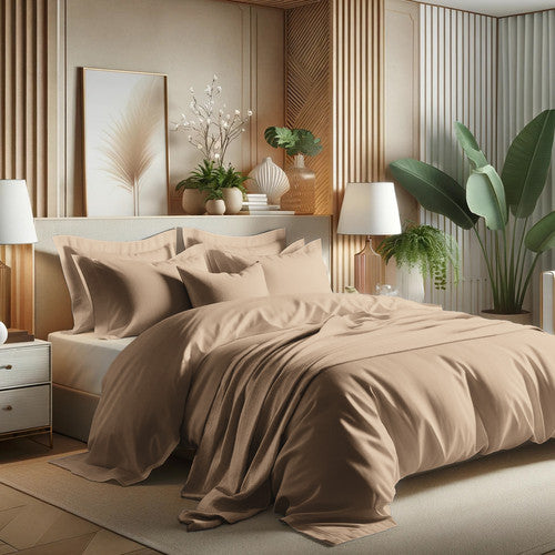 HOUSSE DE COUETTE 100% COTON -57 FILS MARRON CLAIRE - MARQUES DISCOUNT