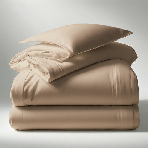 HOUSSE DE COUETTE 100% COTON -57 FILS MARRON CLAIRE - MARQUES DISCOUNT