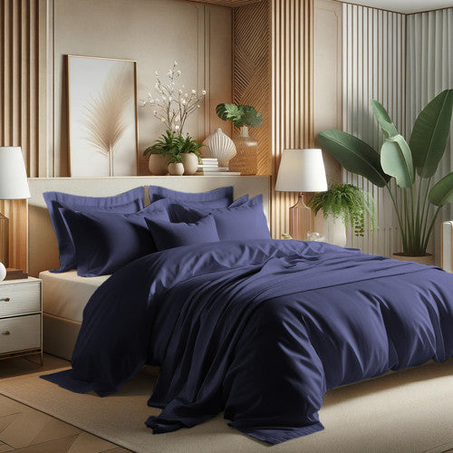 HOUSSE DE COUETTE 100% COTON -57 FILS BLEU NUIT - MARQUES DISCOUNT