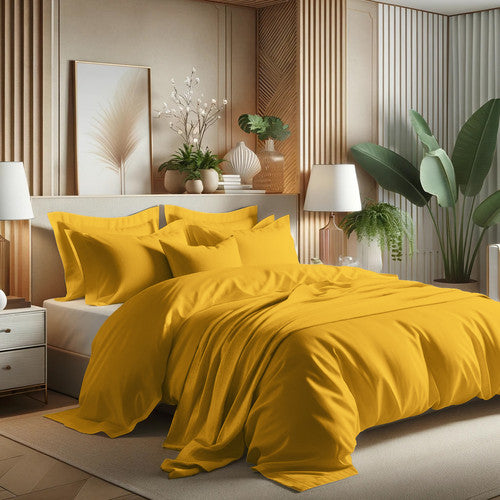 HOUSSE DE COUETTE 100% COTON -57 FILS JAUNE - MARQUES DISCOUNT