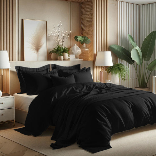 HOUSSE DE COUETTE 100% COTON -57 FILS NOIR - MARQUES DISCOUNT