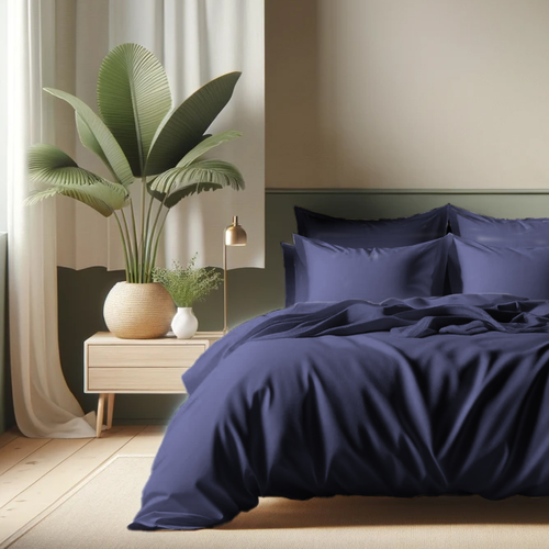 HOUSSE DE COUETTE 100% COTON -57 FILS BLEU NUIT - MARQUES DISCOUNT