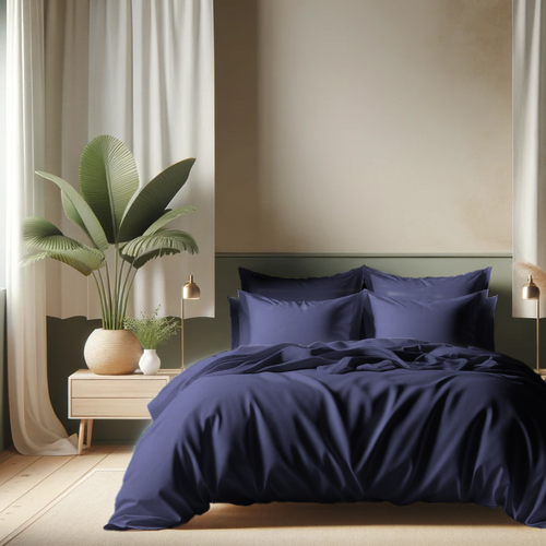 HOUSSE DE COUETTE 100% COTON -57 FILS BLEU NUIT - MARQUES DISCOUNT