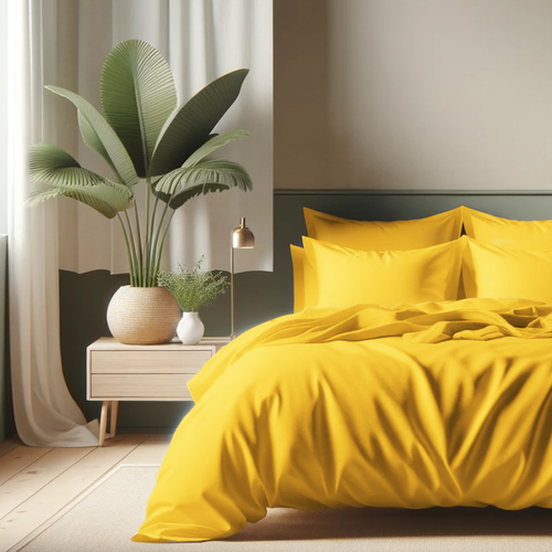 HOUSSE DE COUETTE 100% COTON -57 FILS JAUNE - MARQUES DISCOUNT