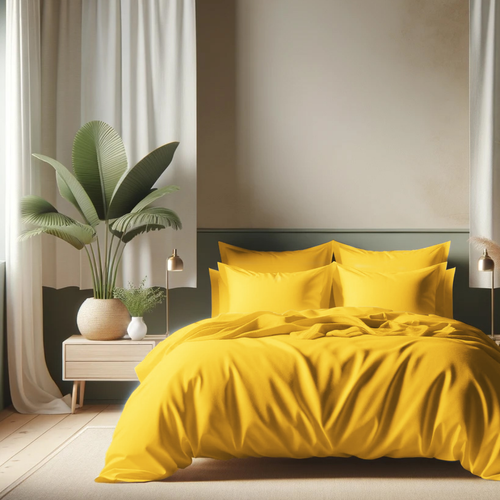 HOUSSE DE COUETTE 100% COTON -57 FILS JAUNE - MARQUES DISCOUNT