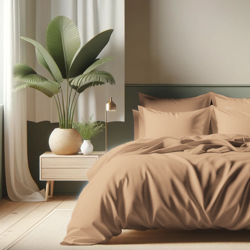 HOUSSE DE COUETTE 100% COTON -57 FILS MARRON CLAIRE - MARQUES DISCOUNT
