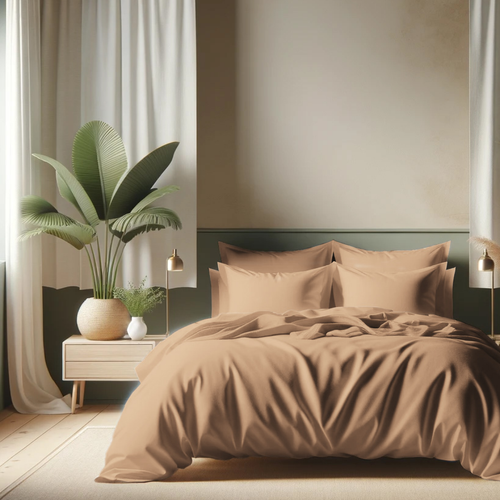 HOUSSE DE COUETTE 100% COTON -57 FILS MARRON CLAIRE - MARQUES DISCOUNT