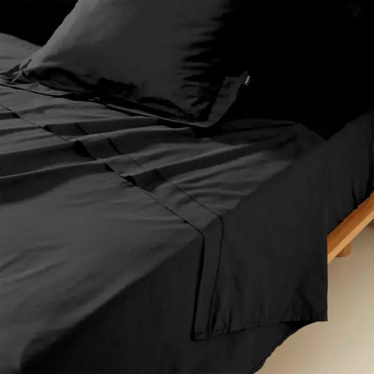 Drap plat 57 fils 100% Coton Noir - MARQUES DISCOUNT