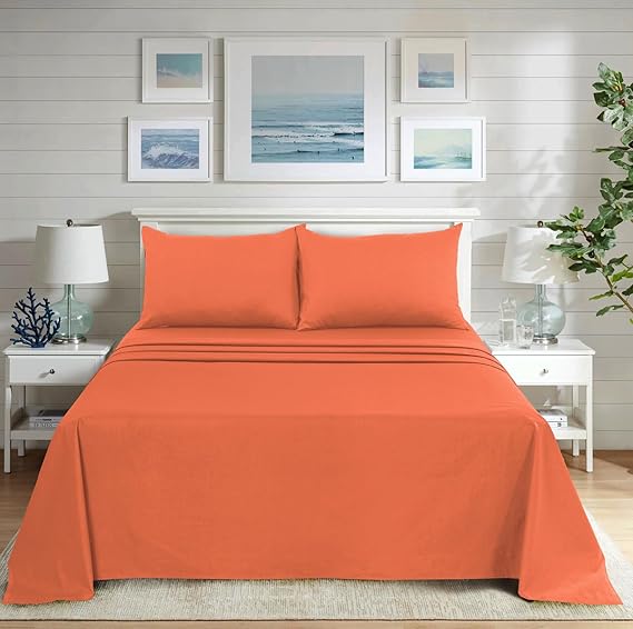 Drap plat 57 fils 100% Coton ORANGE - MARQUES DISCOUNT