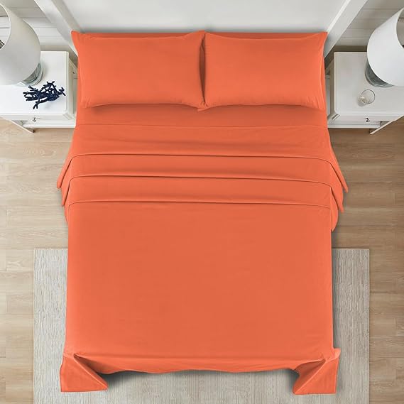 Drap plat 57 fils 100% Coton ORANGE - MARQUES DISCOUNT