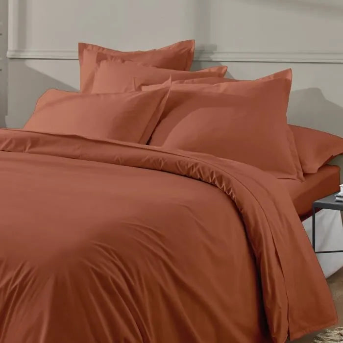 PARURE DE COUETTE PERCALE 100% COTON TERRACOTTA - MARQUES DISCOUNT