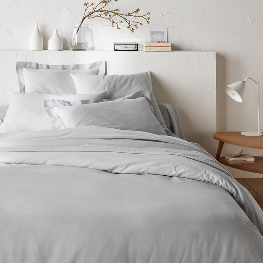 HOUSSE DE COUETTE 100% COTON -57 FILS GRIS CLAIRE - MARQUES DISCOUNT
