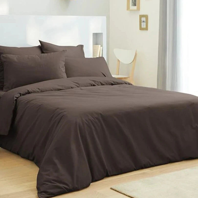 1x Taie d'oreiller 100% coton 57 fils Marron Foncé - MARQUES DISCOUNT