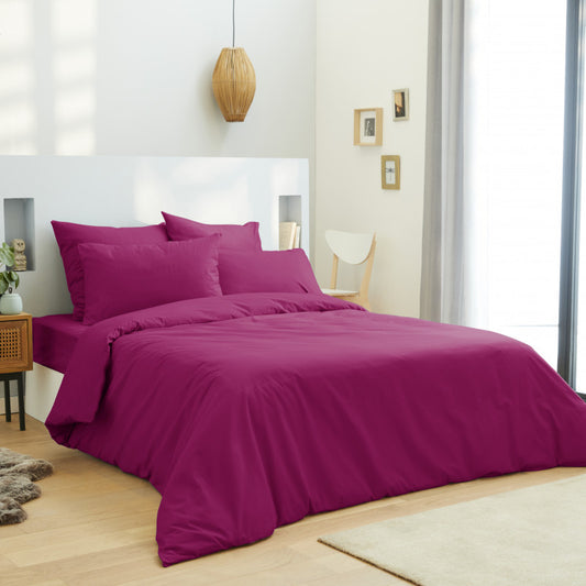 HOUSSE DE COUETTE 100% COTON -57 FILS FUSHIA - MARQUES DISCOUNT