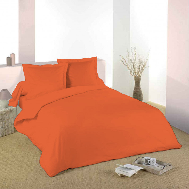 1x Taie d'oreiller 100% coton 57 fils Orange - MARQUES DISCOUNT