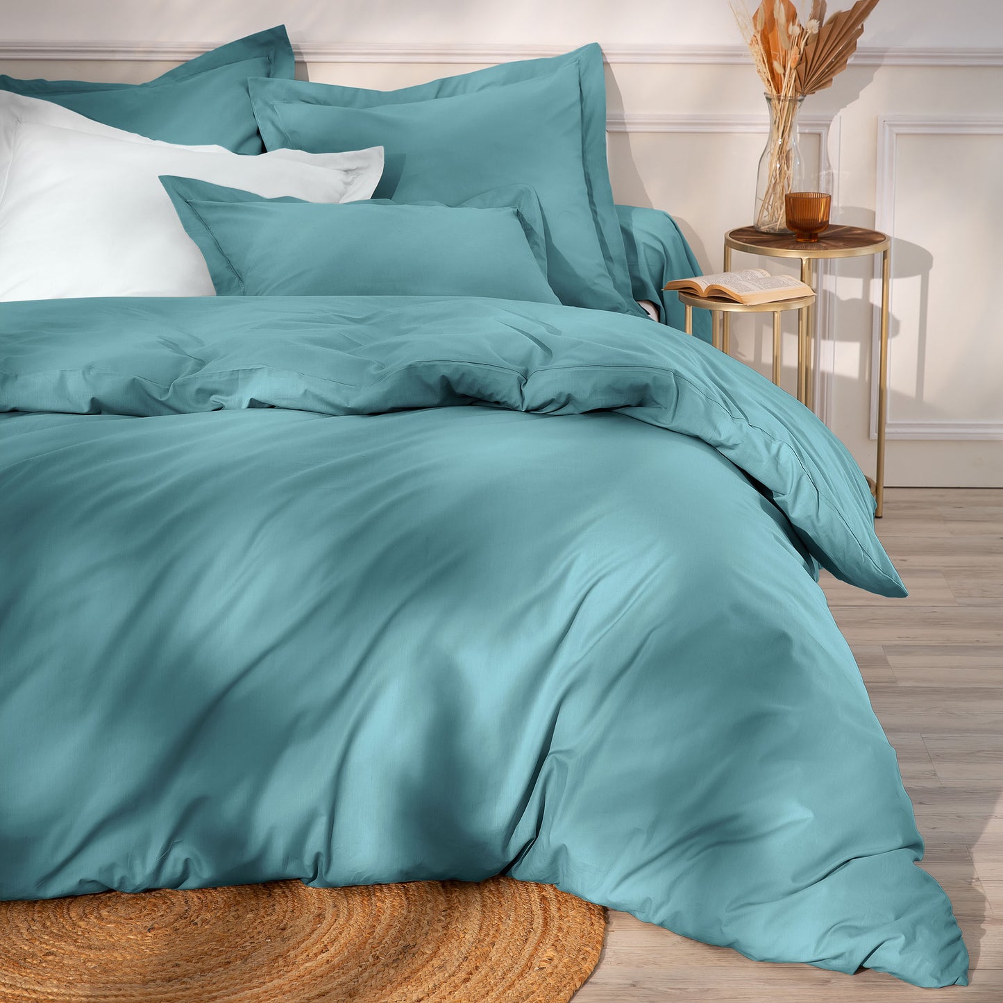 HOUSSE DE COUETTE 100% COTON -57 FILS Bleu Grivé - MARQUES DISCOUNT