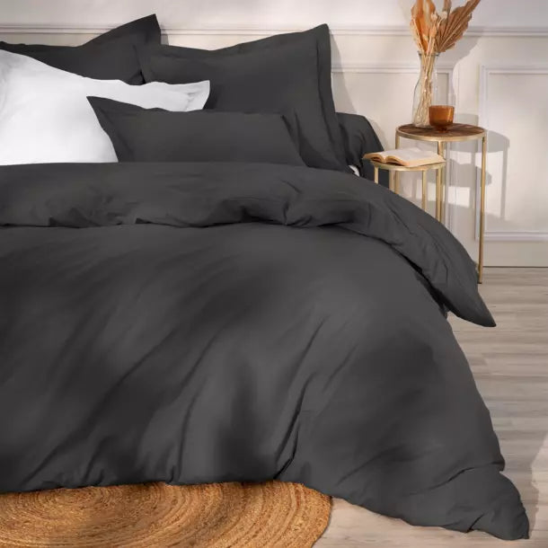 HOUSSE DE COUETTE 100% COTON -57 FILS Gris Foncé - MARQUES DISCOUNT