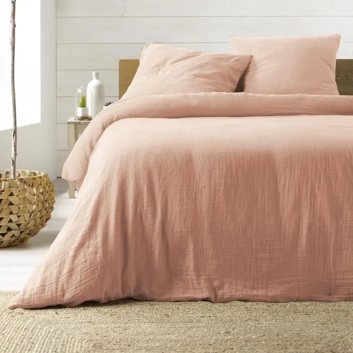 PARURE DE COUETTE 100% GAZE DE COTON ROSE - MARQUES DISCOUNT