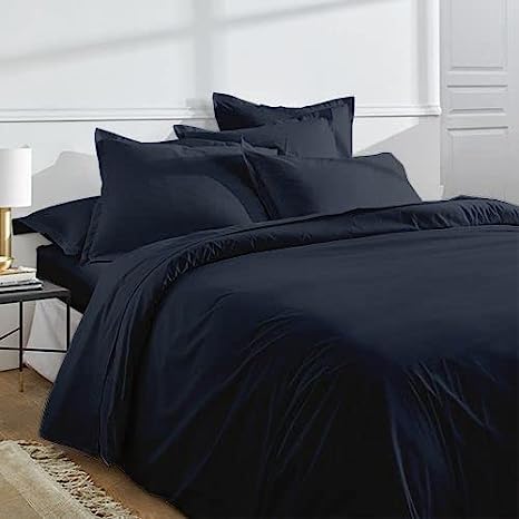 PARURE DE COUETTE PERCALE 100% COTON BLEU MARINE - MARQUES DISCOUNT