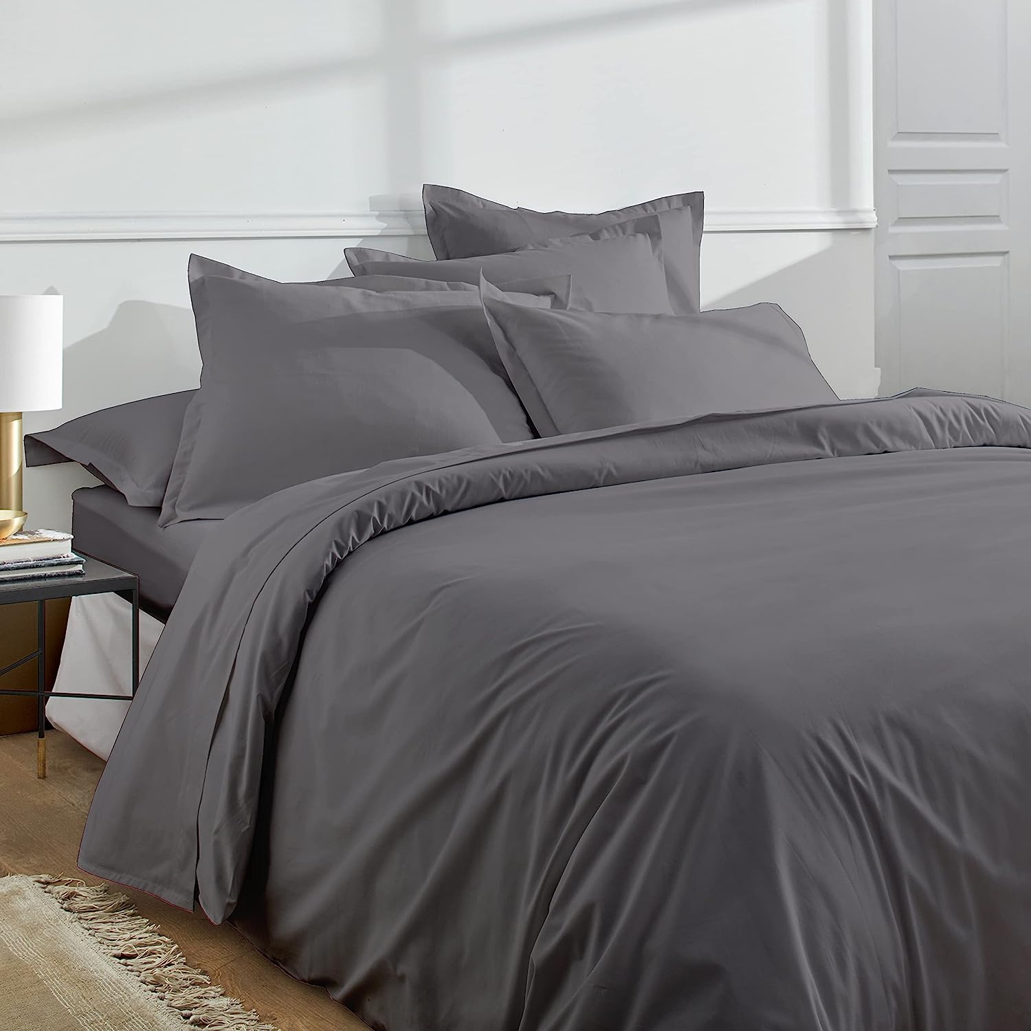 PARURE DE COUETTE PERCALE 100% COTON GRIS - MARQUES DISCOUNT