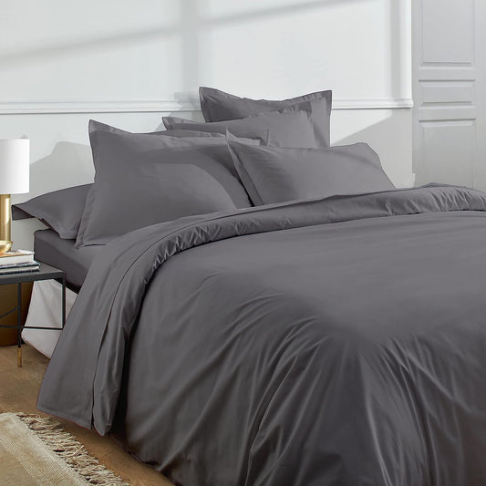 PARURE DE COUETTE PERCALE 100% COTON GRIS - MARQUES DISCOUNT
