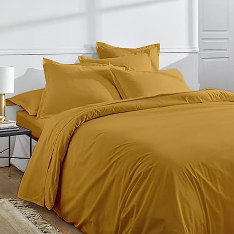 PARURE DE COUETTE PERCALE 100% COTON JAUNE - MARQUES DISCOUNT