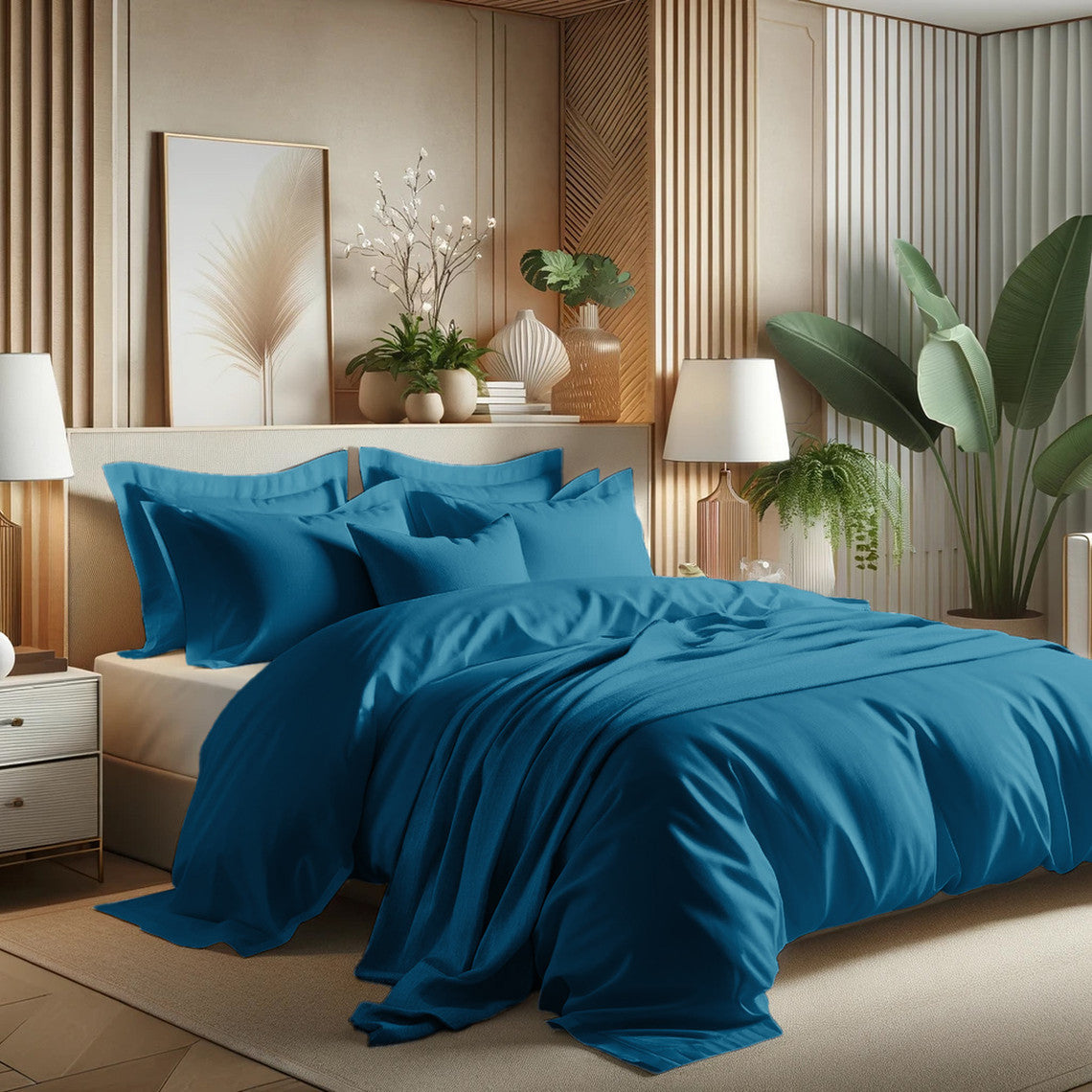 PARURE DE COUETTE PERCALE 100% COTON BLEU ÉMERAUDE - MARQUES DISCOUNT
