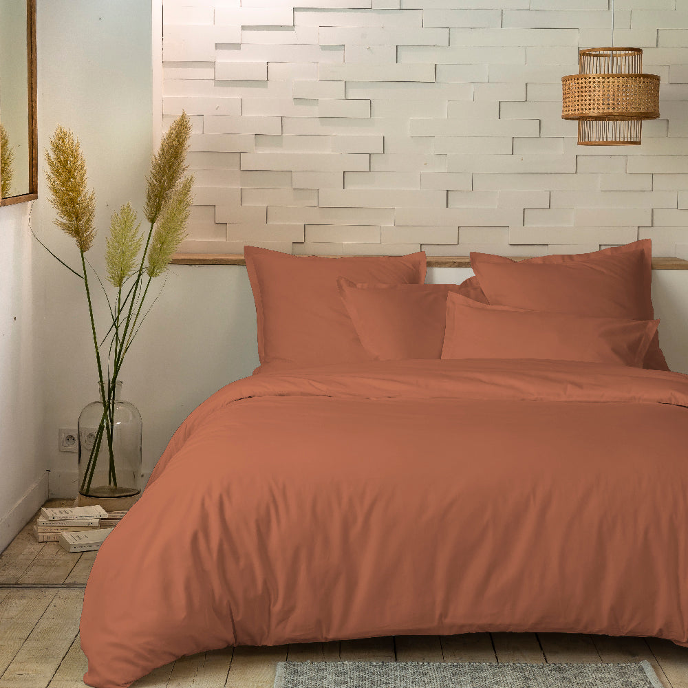 PARURE DE COUETTE PERCALE 100% COTON TERRACOTTA - MARQUES DISCOUNT