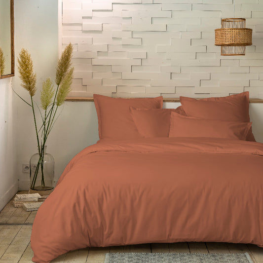 PARURE DE COUETTE PERCALE 100% COTON TERRACOTTA - MARQUES DISCOUNT